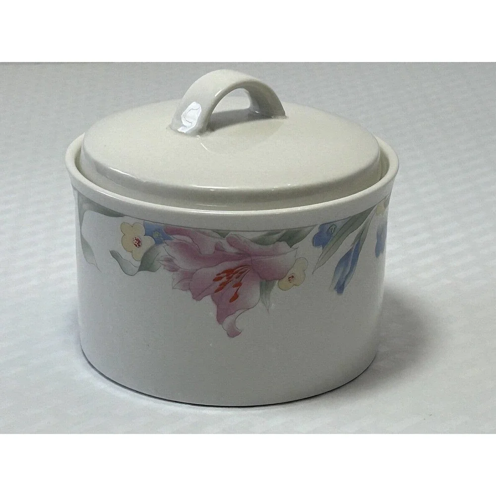 Vintage Lynns Fine China Pastel Iris Floral‎ Sugar Bowl Dish